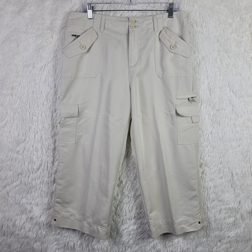 Caribbean Joe Pants Women 12 (34x22) High Rise Riviera Baggy Cargo Capris Safari